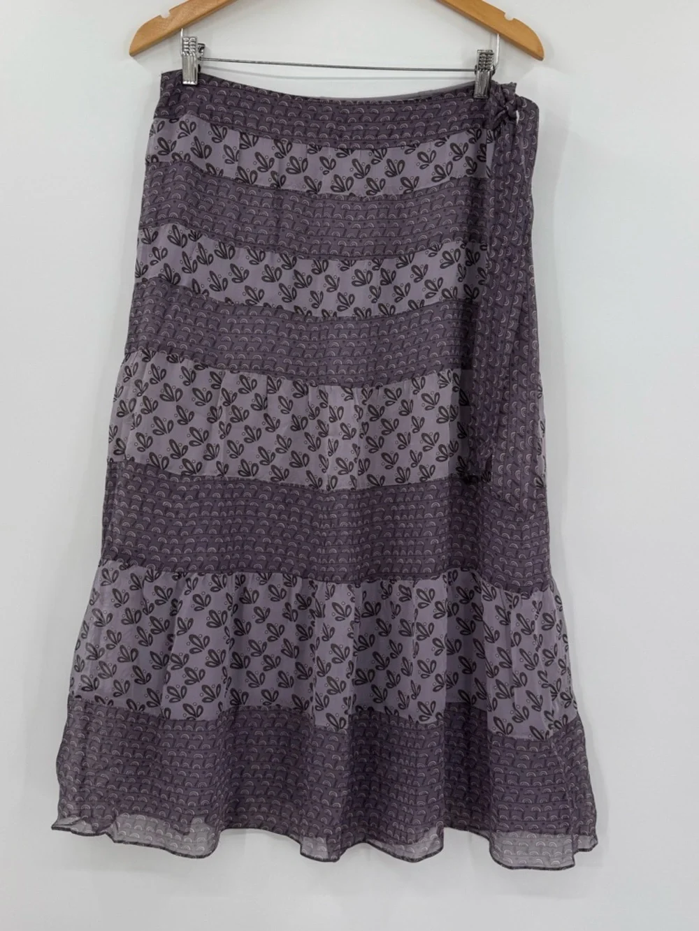 ✦ Laundry by Shelli Segal Silk Tiered Tie Side Midi Skirt Print | Purple | 8